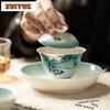 120ml Hand-painted Bamboo Butterfly Gaiwan Ancient Tea Tureen Tea Bowl With Lid Kit Tea Maker Cover Bowl Tea Items Collection