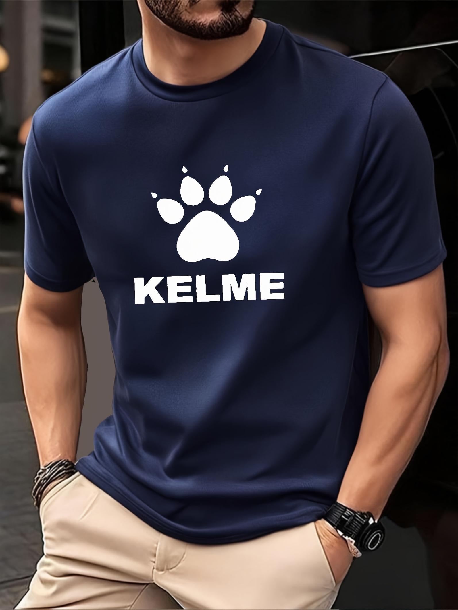 Темно-синяя спортивная футболка с белым отпечатком лапы и надписью KELME - Дышащая сетчатая ткань M