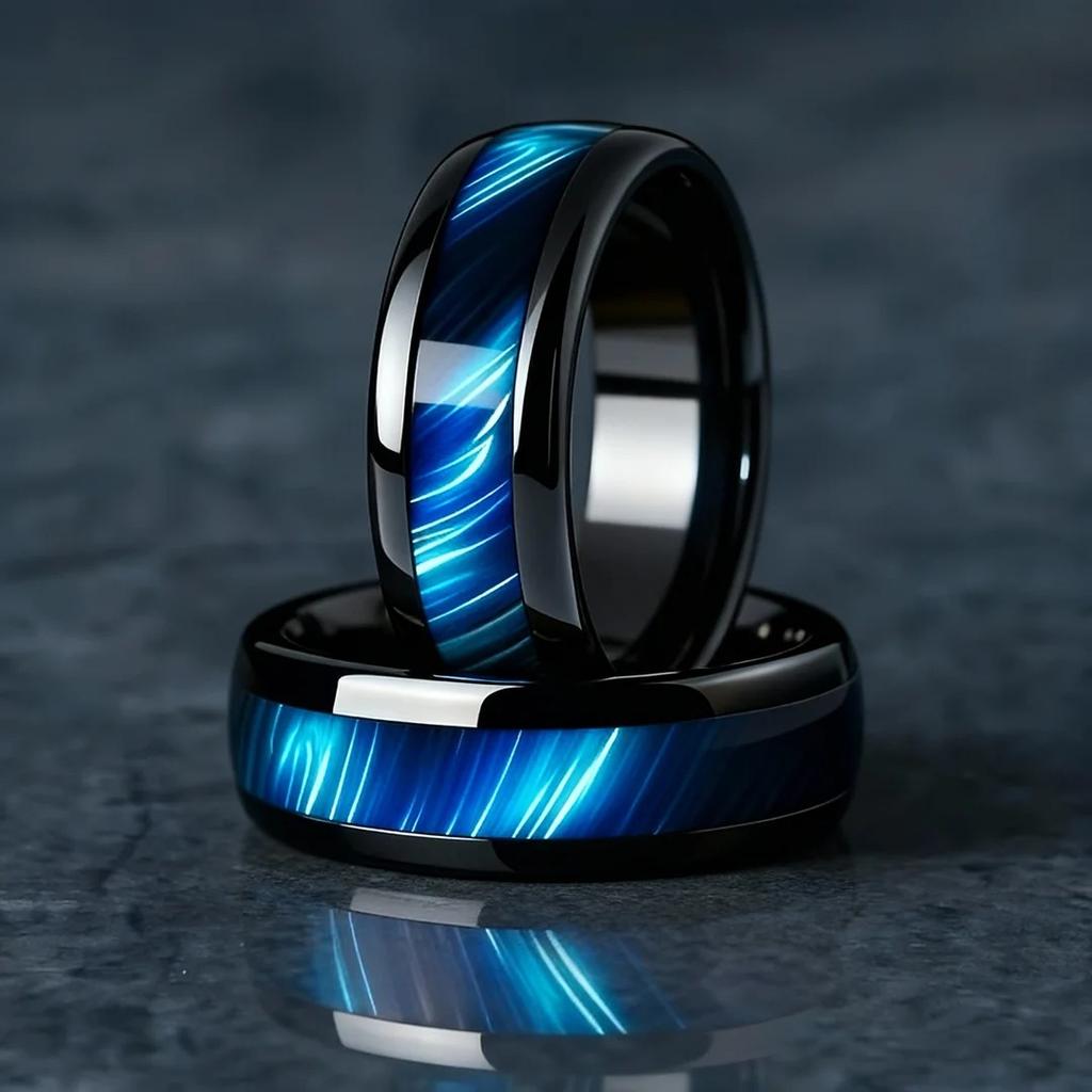 Blaue Abalone-Muschel-Einlagenringe für Herren, 8 mm Schwarze Gebürstete Edelstahlringe für Herren, Ehering Schmuck Geschenk