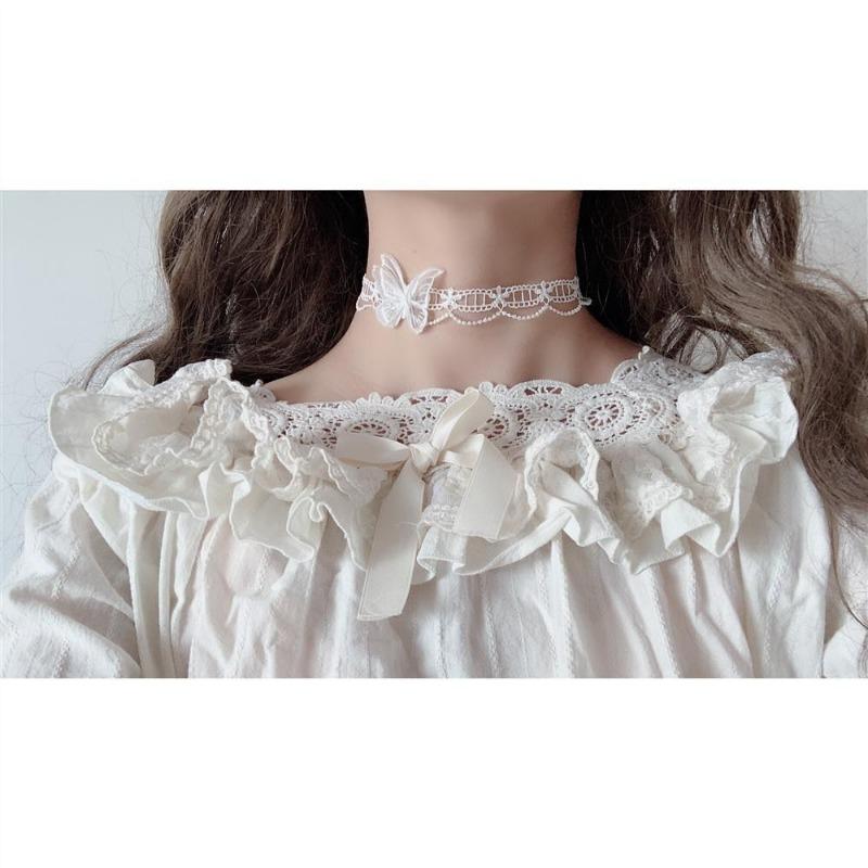 Französisches Süßes Spitze Schmetterling Vielseitiges Schlüsselbein Choker Halskette Für Frauen