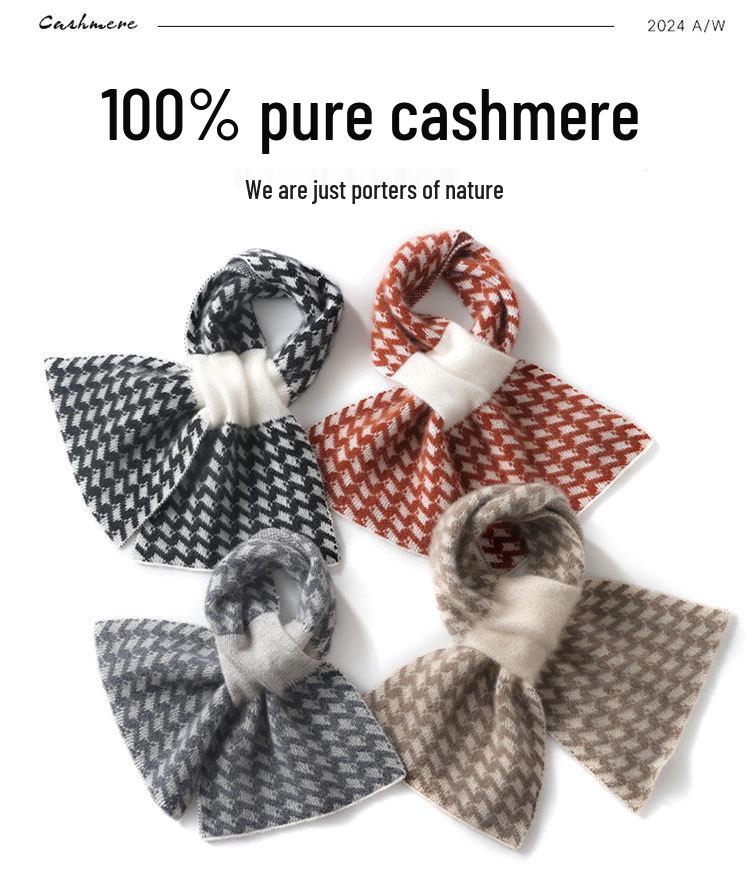 Women's 100% Pure Cashmere Perforated Plaid Scarf - Warm Knit Neck Gaiter for Autumn/Winter Cold Protection