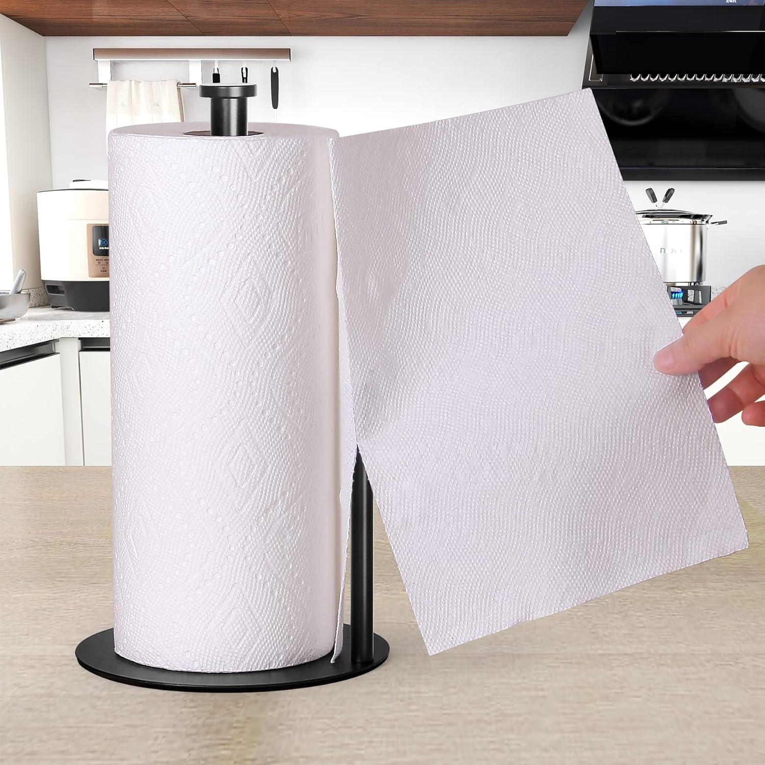 Paper Towel Holder Countertop Kitchen Paper Towel Holder Stand Stainless Steel Paper Roll Dispenser Organizer With Weighted Base чёрный