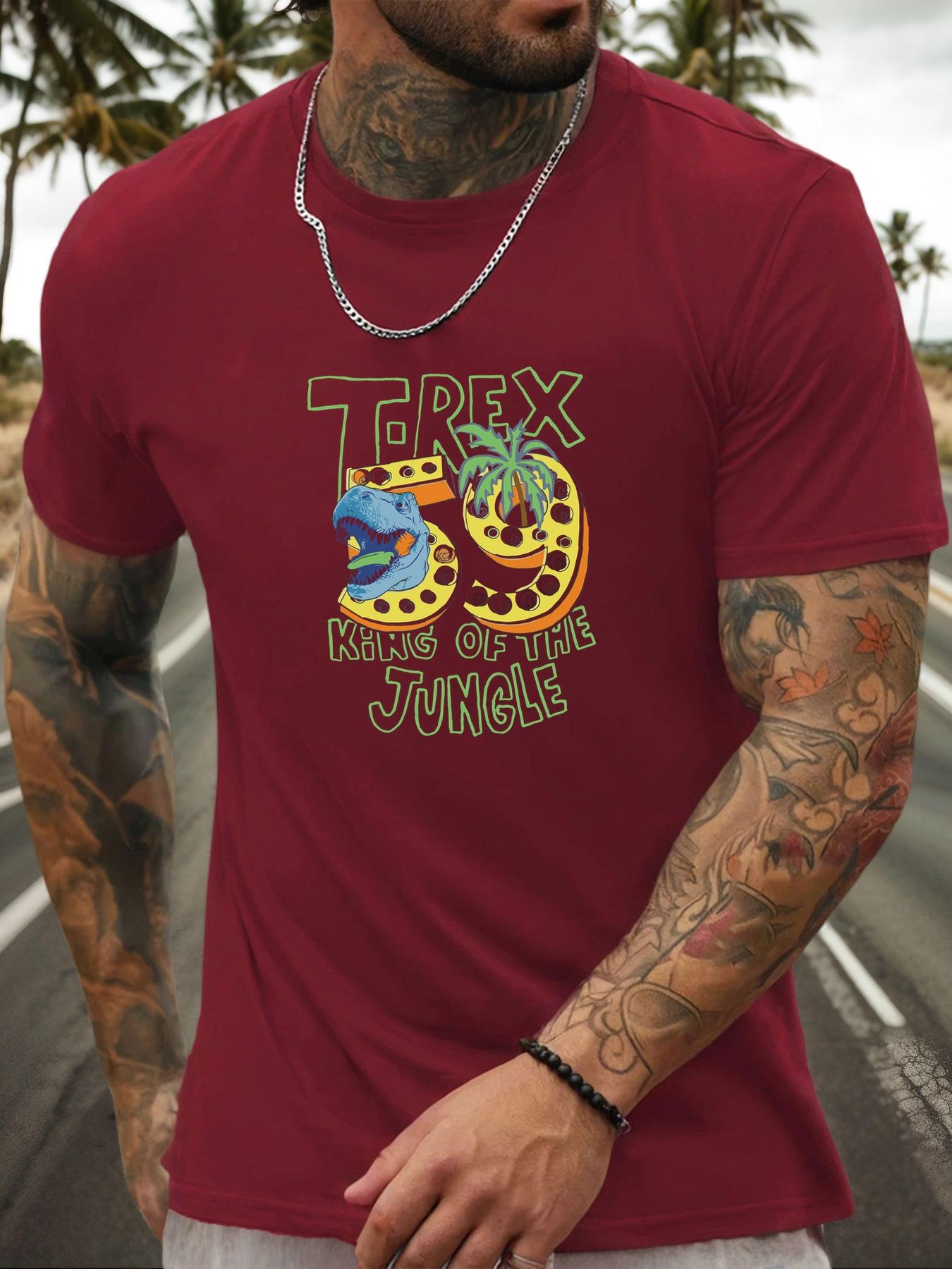 100 Cotton Mens Round Neck Tshirt TREX 59 King Of The Jungle Dinosaur Graphic Print Casual Trendy Breathable Tee S