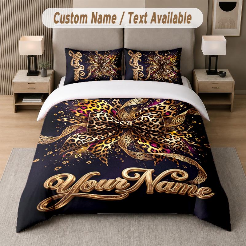 Lion Tiger Leopard Theme Custom Text Or Name 3Pcs Bedding Set 1 Flat Sheet & 2 Pillowcases Personalized Home Bedding