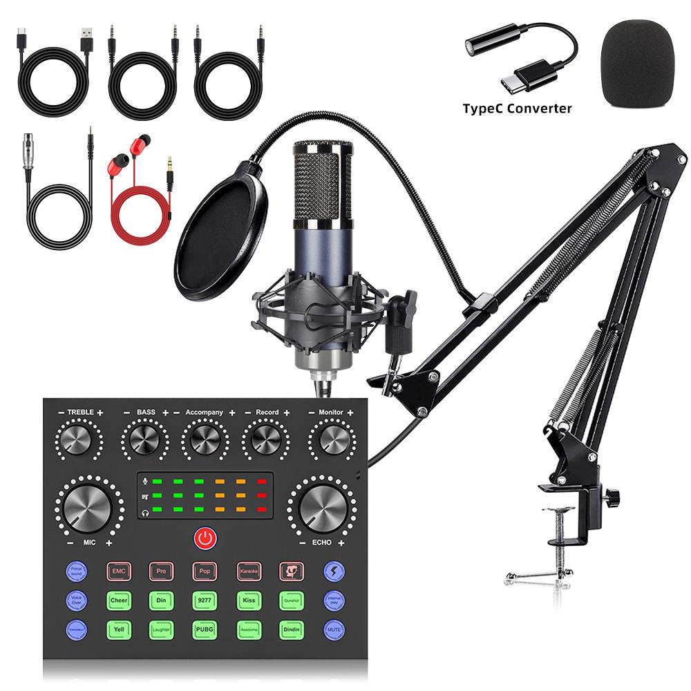 F998 Microphone F11 Podcast & Live Broadcast Set for Mobile & Computer, USB Sound Card Included
