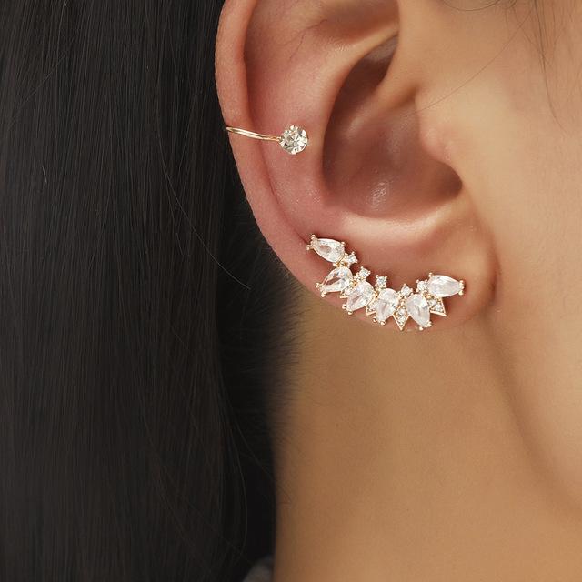Ohrclips in Weißgold mit Zirkonia-Blättern für Damen und Herren, kreativer, schlichter Ohrclip ohne Piercing, trendiger Schmuck