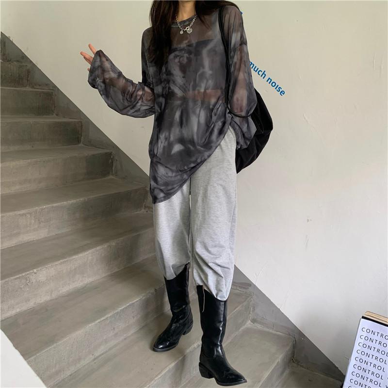 T-shirt Women Tie Dye Long Sleeve Ladies Spring Loose High Street Stylish Thin Leisure Minimalist Harajuku Ins Comfortable Chic