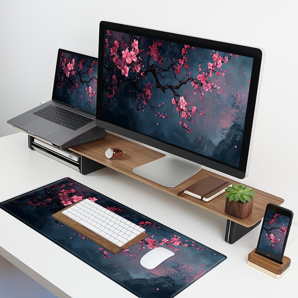 VIKAMA Premium Plum Blossom Mouse Pad Black Game Mat Anti-Slip Mat Desktop Carpet Game Handle Desktop Gadget Mouse Pad
