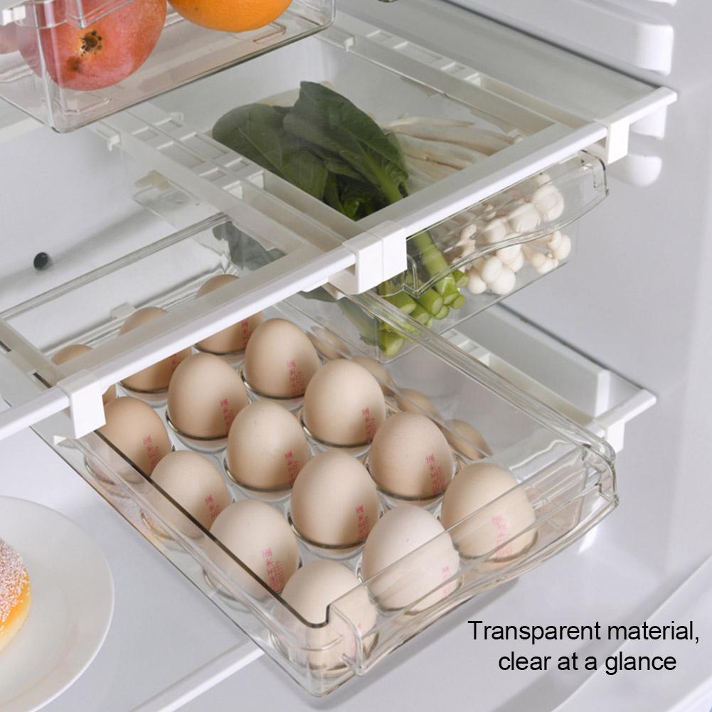 Plastic Clear Fridge Organizer Slide Under Shelf Drawer Box Rack Holder Refrigerator Drawer Kitchen Fruit Food Storage Box