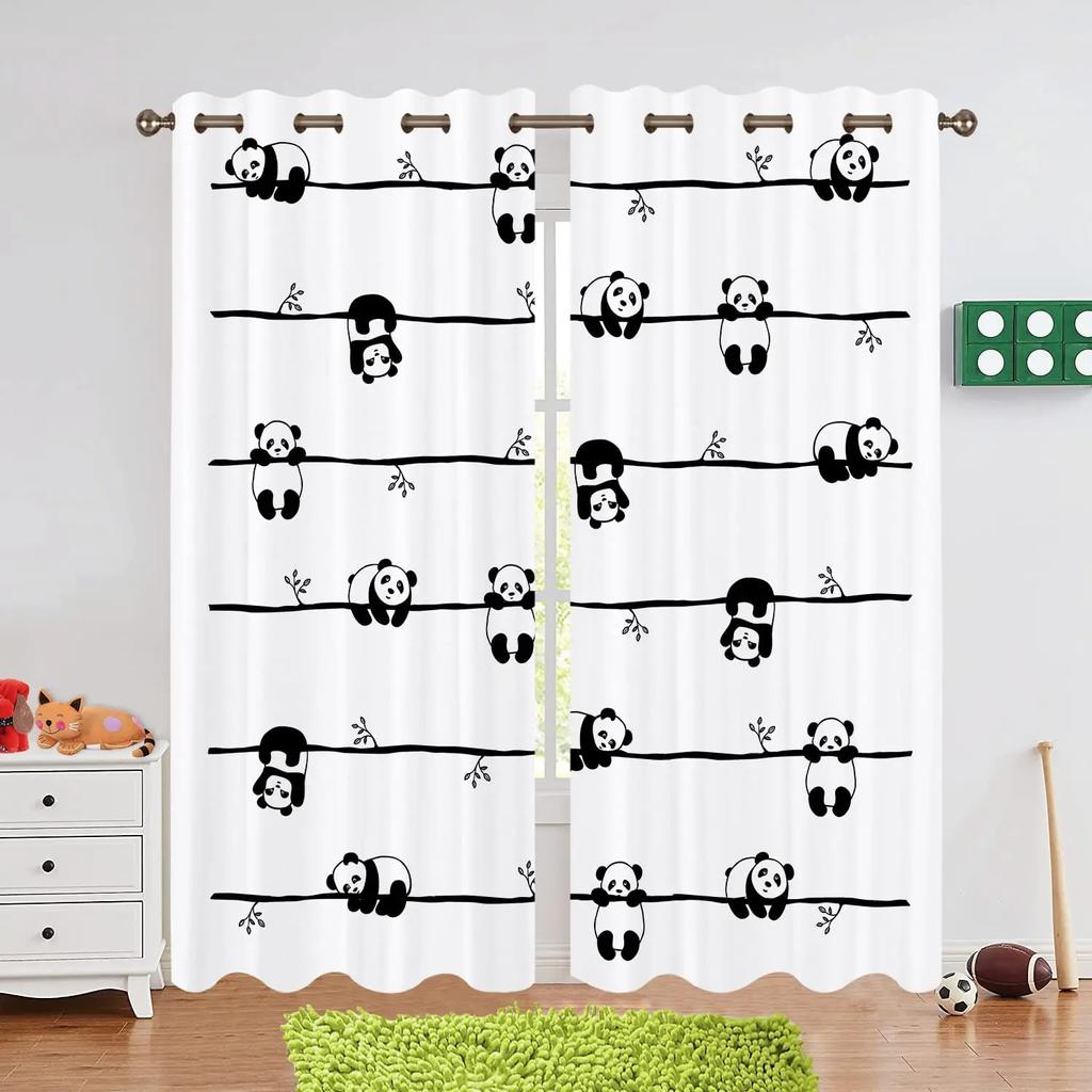 Cute Cartoon Panda High Shading Window Curtain Various Styles of Panda Patterns Thick Blackout Drape Child Bedroom Living Room