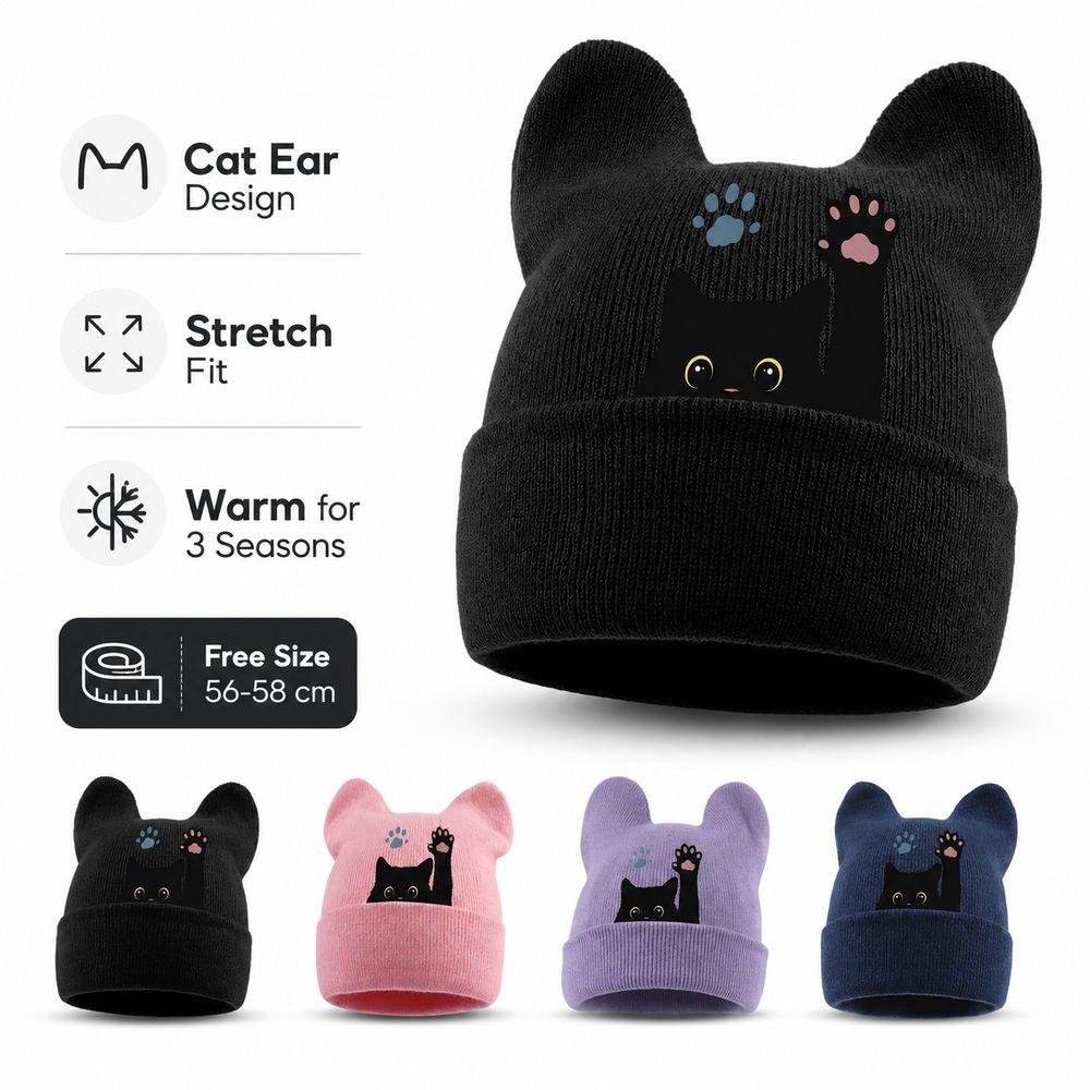 Stretchable Winter Knit Hat Knit Pullover Hat New Cat Ear Beanie Hat  Spring Autumn Winter