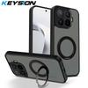 KEYSION 360°Rotating Ring Stand Magnetic Phone Case for Xiaomi 15T Pro 5G Matte Translucent Shockproof Back Cover for Xiaomi 15T