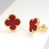 Womens Four Leaf Clover Earrings 18K Gold Plated Red Agate Luxury Fashion Jewelry