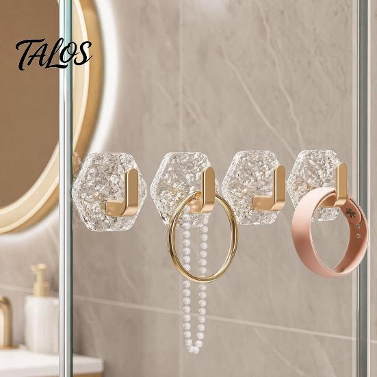 Bathroom Towel Hooks Hexagonal Self Adhesive Hooks, Water Ripple Pattern Design, Waterproof No Heavy Duty Wall Drilling Mounted for Towels Keys
