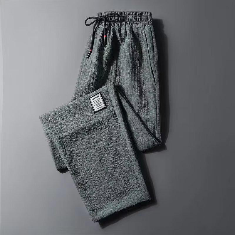 Men's Summer Ice Silk Linen Casual Nine-Point Pants - Loose, Straight, Korean Style