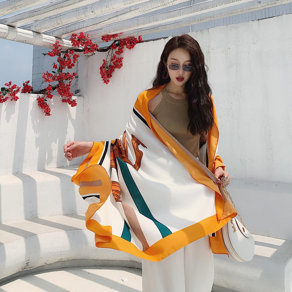 Summer Sunscreen Shiawl Kerchief Fashion Sailboat Small Hijab Scarf Print Shawls Popular Sunscreen Silk Scarves Headcloth