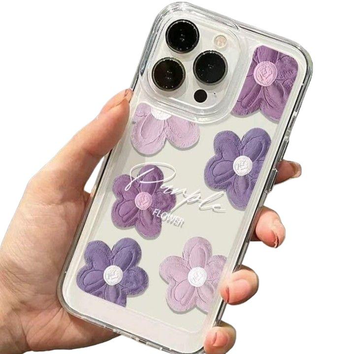 Nordic Style Pink Purple Floral Oil Painting Phone Case for iPhone 17 Pro Max/16e/15 Pro/14 Soft Shell