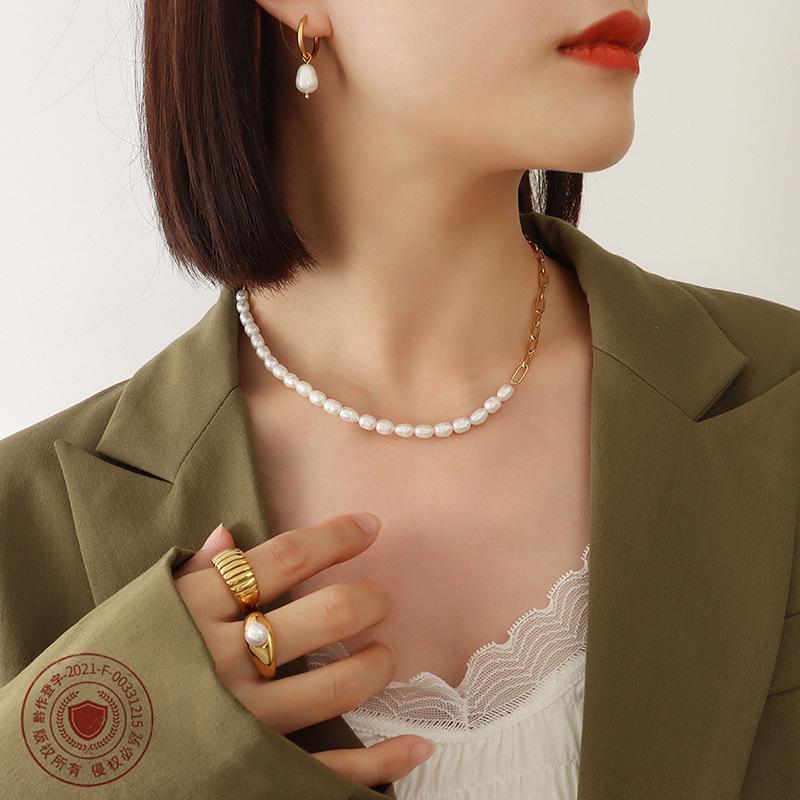 18K Gold-Plated Titanium Necklace with Freshwater Pearl Splice