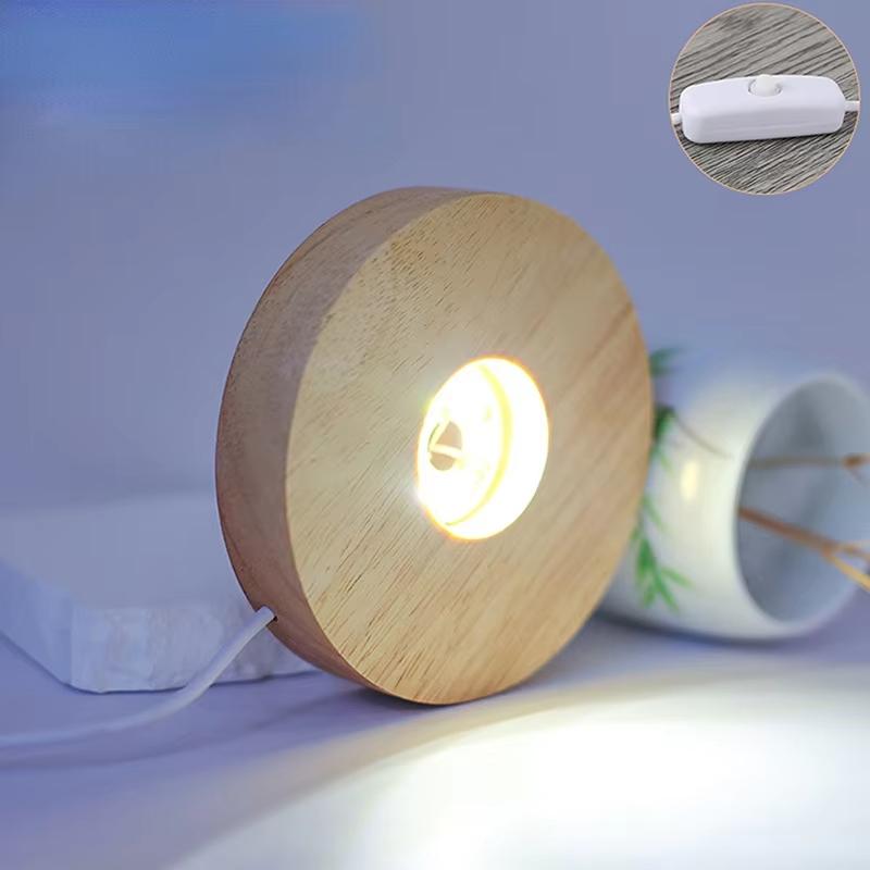 Xiaomi 5/6/8/10CM LED Desktop Decorative Wooden Round Lamp Holder DIY Birthday Gift Night Light Crystal Lamp Luminous Base USB Power