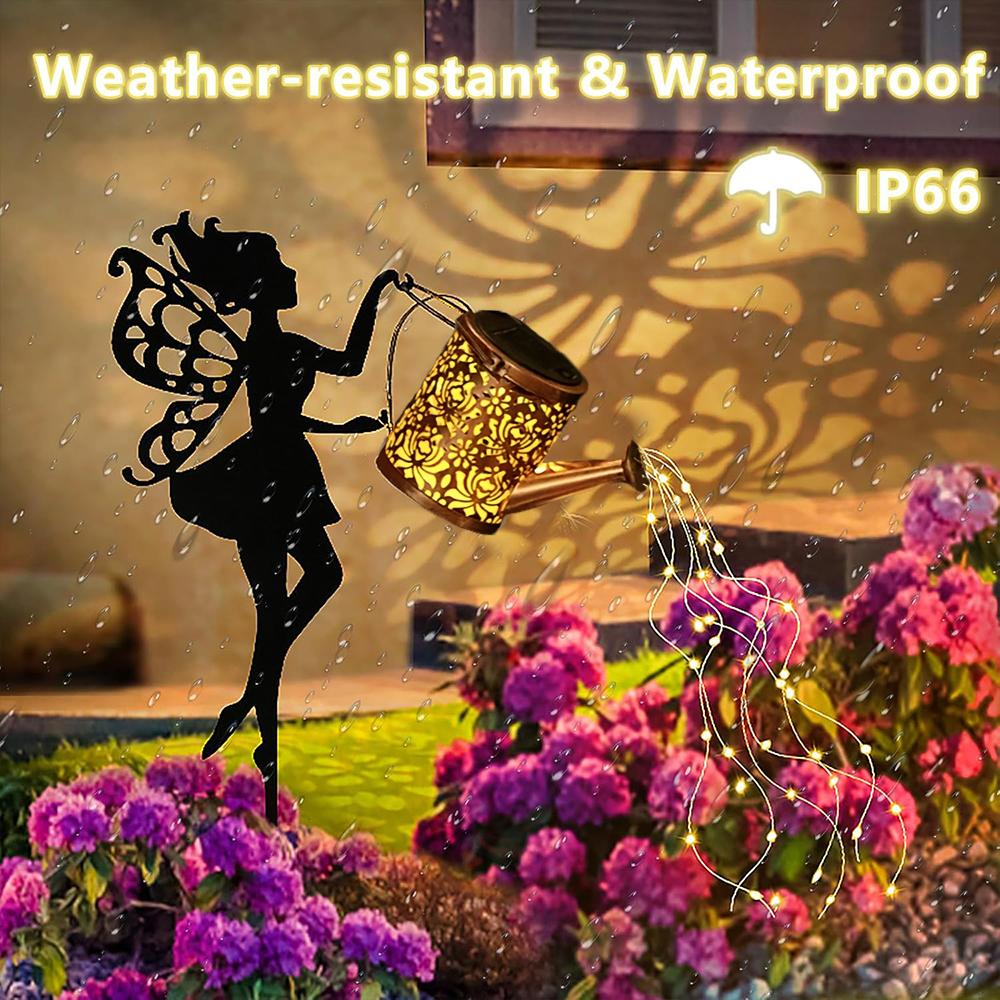 Solar Fairy Watering Can Lights Vintage Metal Garden Decor Outdoor Solar Hanging Kettle Light Waterproof Villa Yard Decoration
