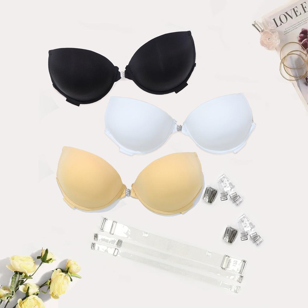 3ks/sada Dámská krajková podprsenka se zapínáním na boku, s tenkou houbičkovou výztuží, průhlednými ramínky a zadním zapínáním, spodní prádlo na šaty a na párty