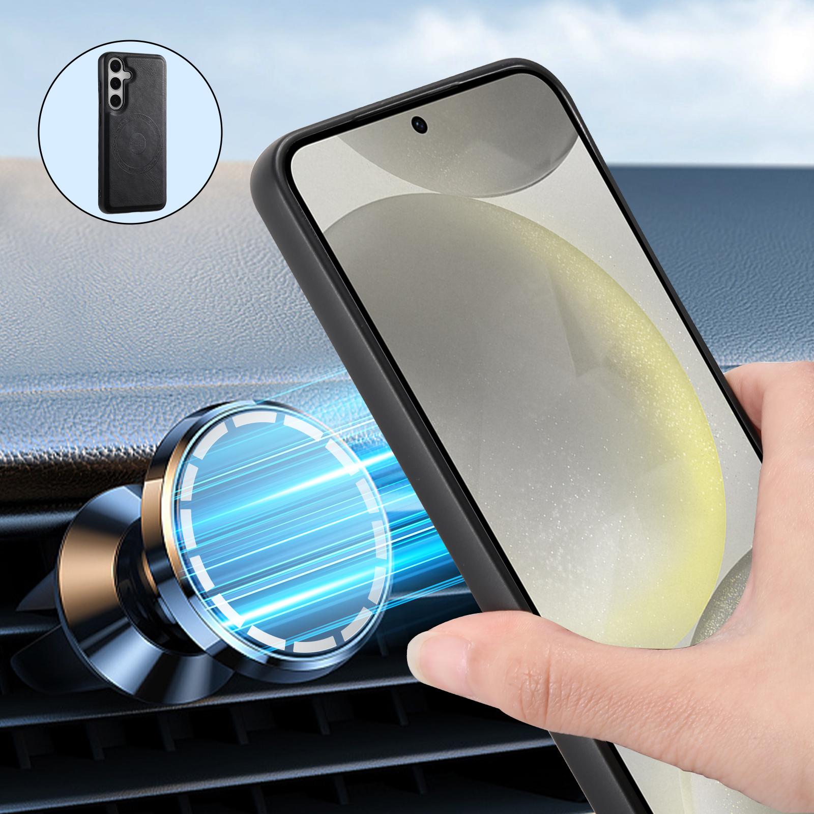 

DENIOR For Samsung Galaxy S24 Cowhide Texture Phone Case Magnetic Leather Back Cover Black