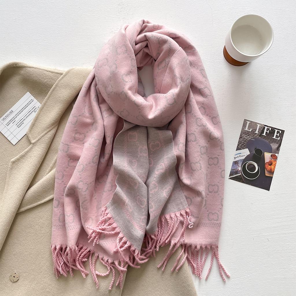 Autumn and winter new letter jacquard double-sided imitation cashmere jacquard scarf women's long tassel warm scarf shawl versatile