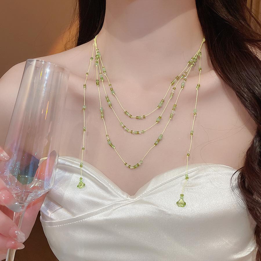 Summer dopamine stained glass crystal beaded necklace collarbone chain design sense niche item decoration