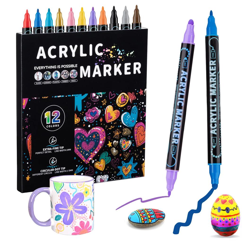 12/24/36/60/72 Color Double Head Waterproof Acrylic Marker Pens For Rock Painting Canvas DIY Making Posca Doodle Pen Art Markers
