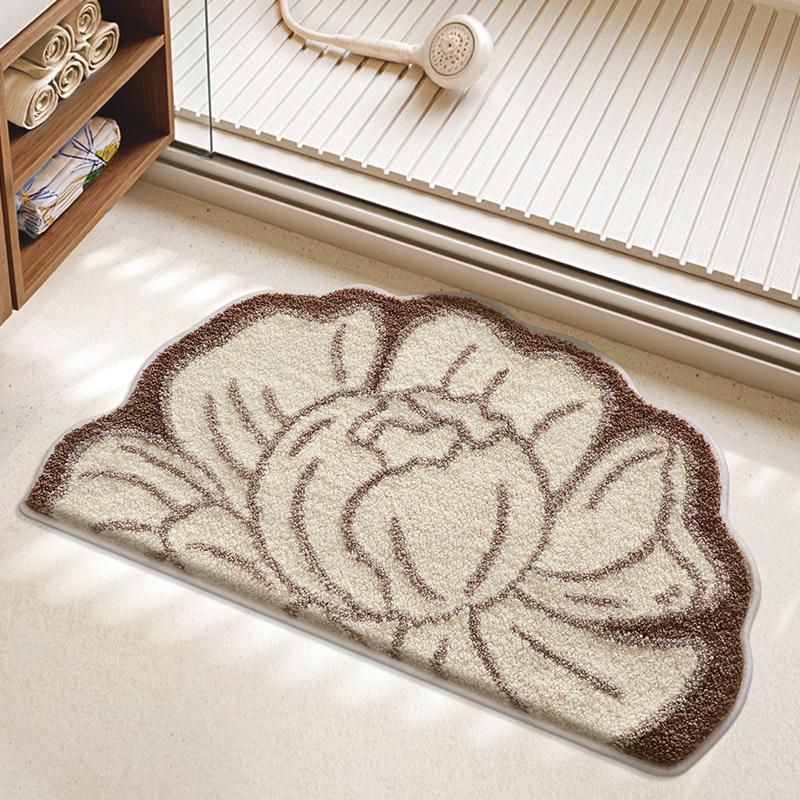 High Quality Tufted Flower Bath Mat, Ultra Soft Thick Microfiber Bathroom Rug, Absorbent Non Slip Carpet for Shower Bathroom