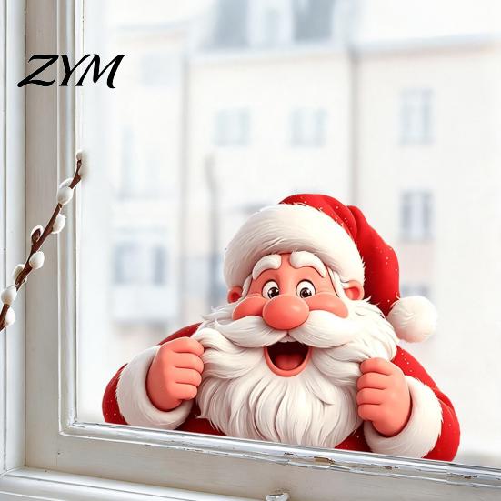 Christmas Home Decorations Peeking Santa Claus Static Window Cling, 3D Effect Holiday Gift for Sticker, Reusable Glass Decal Decor Xmas Party Supplies