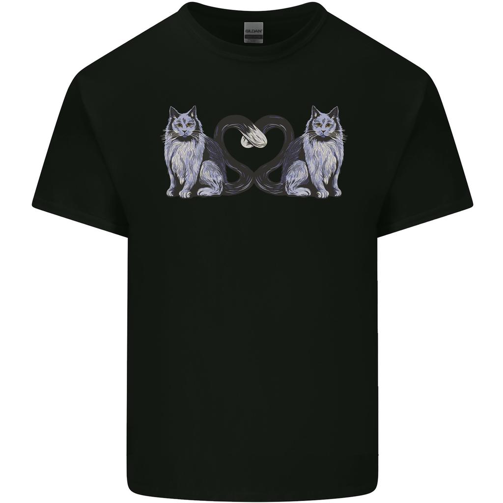 Two Heart Tailed Cats Love Unisexs Light Cotton TShirt