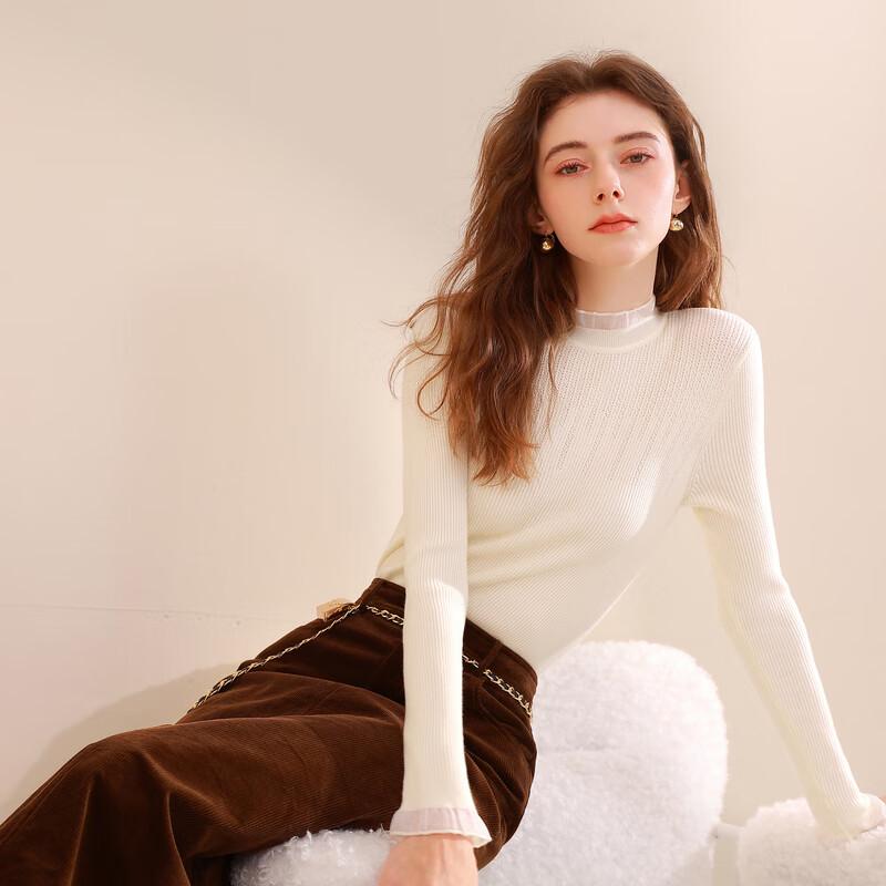Sancai 2025 Winter Women's Slim-Fit Knit Sweater with Glass Yarn Patchwork