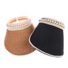 Imitation Pearl Empty Top Straw Hats For Women Casual Summer Beach Visor Caps Foldable Wide Large Brim Sun Uv Protection Caps