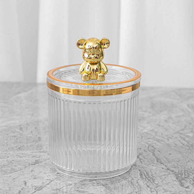 Luxury Cotton Swab & Makeup Storage Box - Dustproof Toothpick & Floss Holder with Bear Design