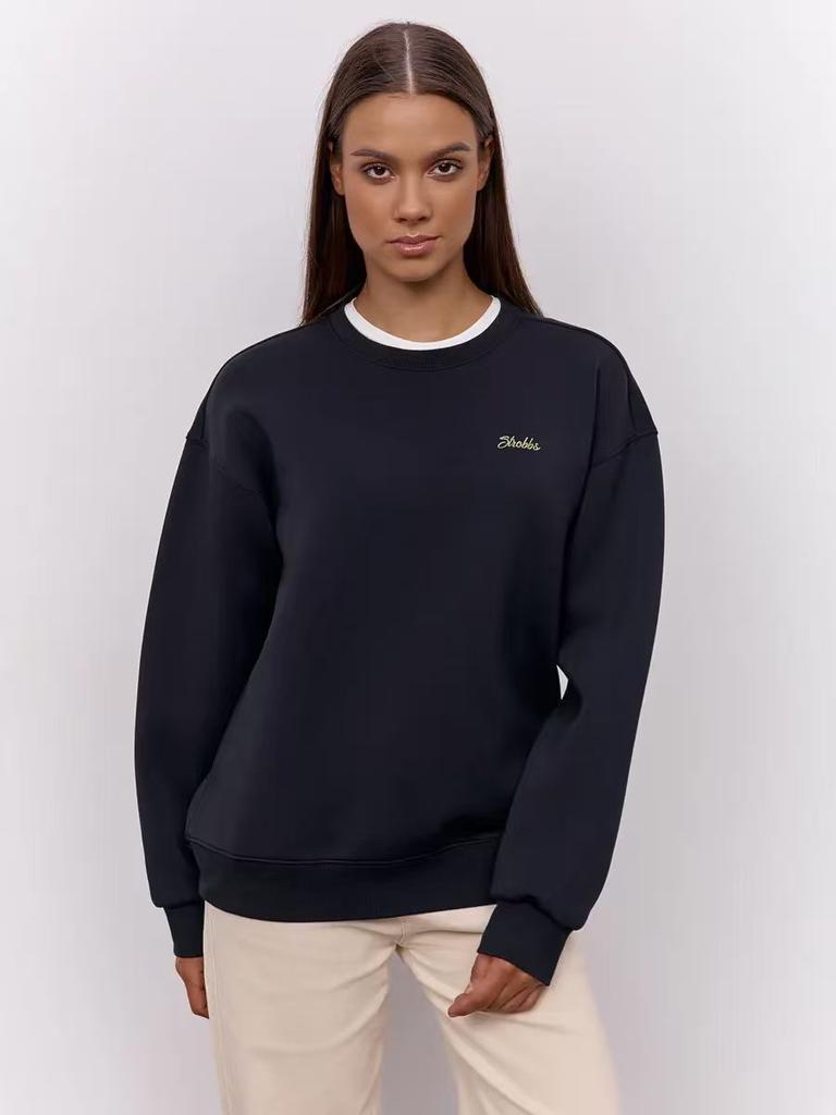 American simple foreign style niche letter printing oversize loose meat cover round neck trendy sweater