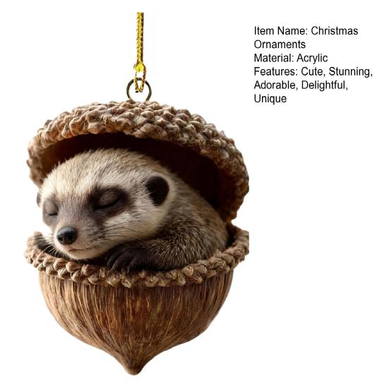 Forest Animal Acorn Ornaments 2D Flat Acrylic Pine Cone Animal Christmas Tree Ornaments Woodland Creature Hanging Decoration for Xmas Tree