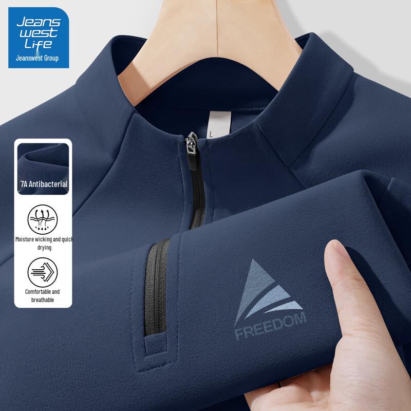 

JEANSWEST LIFE Men s Half-Zip Quick-Dry Anti-Bacterial Long-Sleeve T-Shirt