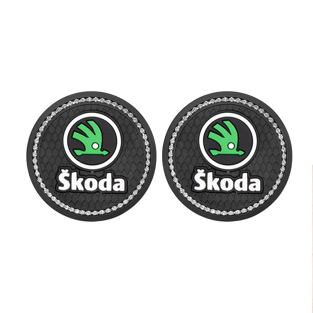 HLLQ9 Car Diamond Coaster Non-Slip Pad Drink Mat Interior Accessory For Skoda S Skoda VII Fabia Kamiq Karoq Octavia A5 A7 Rapid Scala