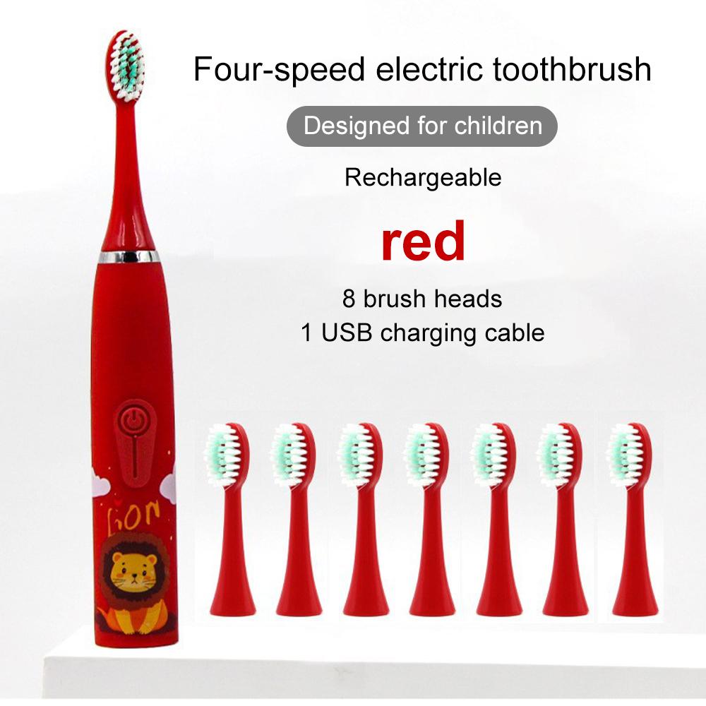 

Детская электрическая зубная щетка с 8 сменными насадками Детская мультяшная ультразвуковая звуковая электрическая зубная щетка Батареечные зубные щетки львиный