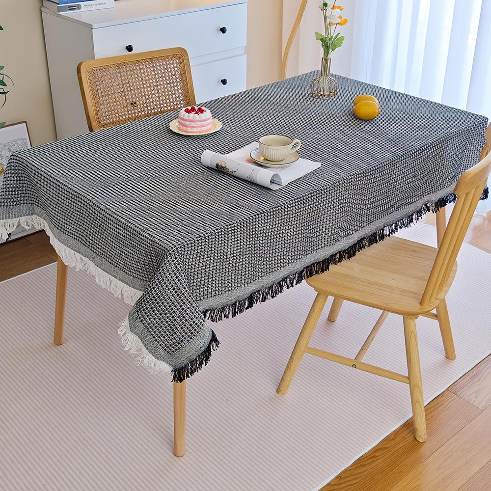 Waffel-Tischdecke Baumwollgarn gefranst kleine frische Atmosphäre Dekorationsstoff Esstischstoff Tischdecke Kaffeetisch-Tischdecke
