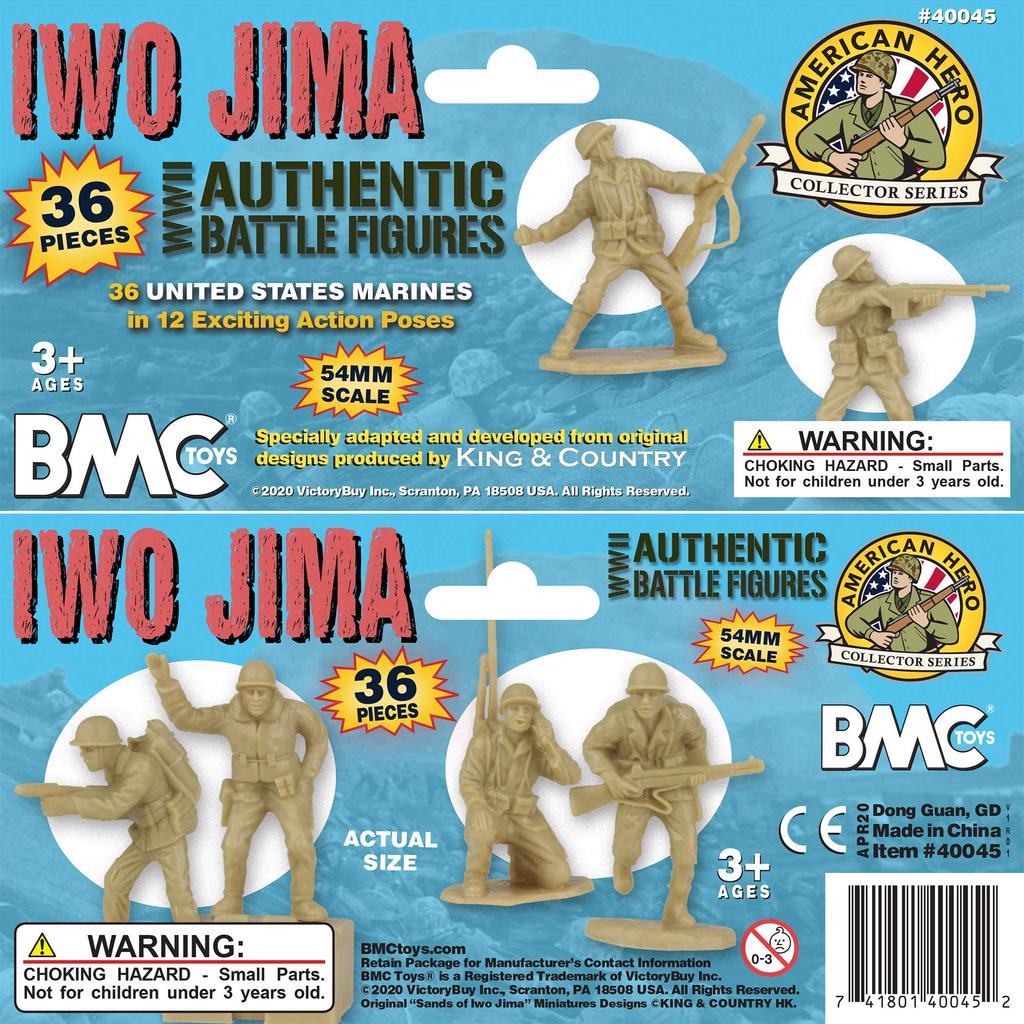 BMC WW2 Iwo Jima US Marine Corps Plastic Army Men - 36 American Soldier Figures, Beige, 40045