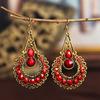 Ethnic Vintage Red Temperament Long Dangle Earrings for Women Flower Peacock and Water Drop Design Wedding Party Jewelry