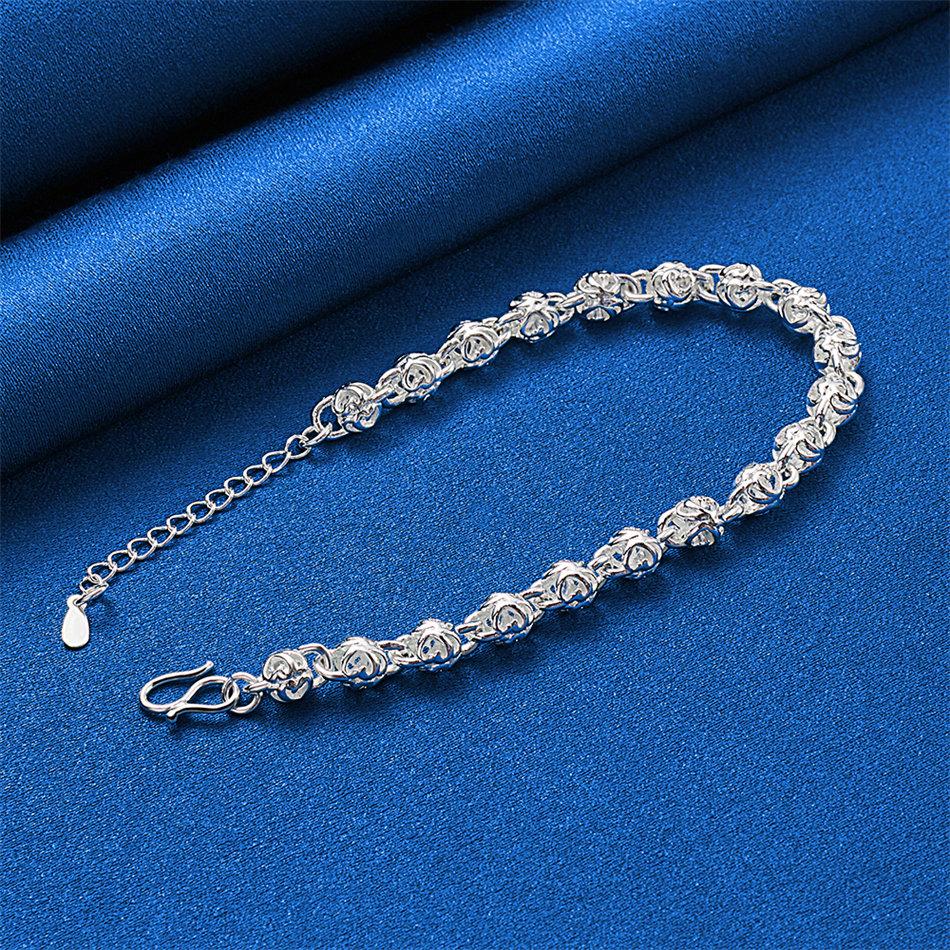 925 Sterling Silver 8-inch Exquisite Hollow Rose Bracelet for Women's Fashion Wedding Party Jewelry Accessories