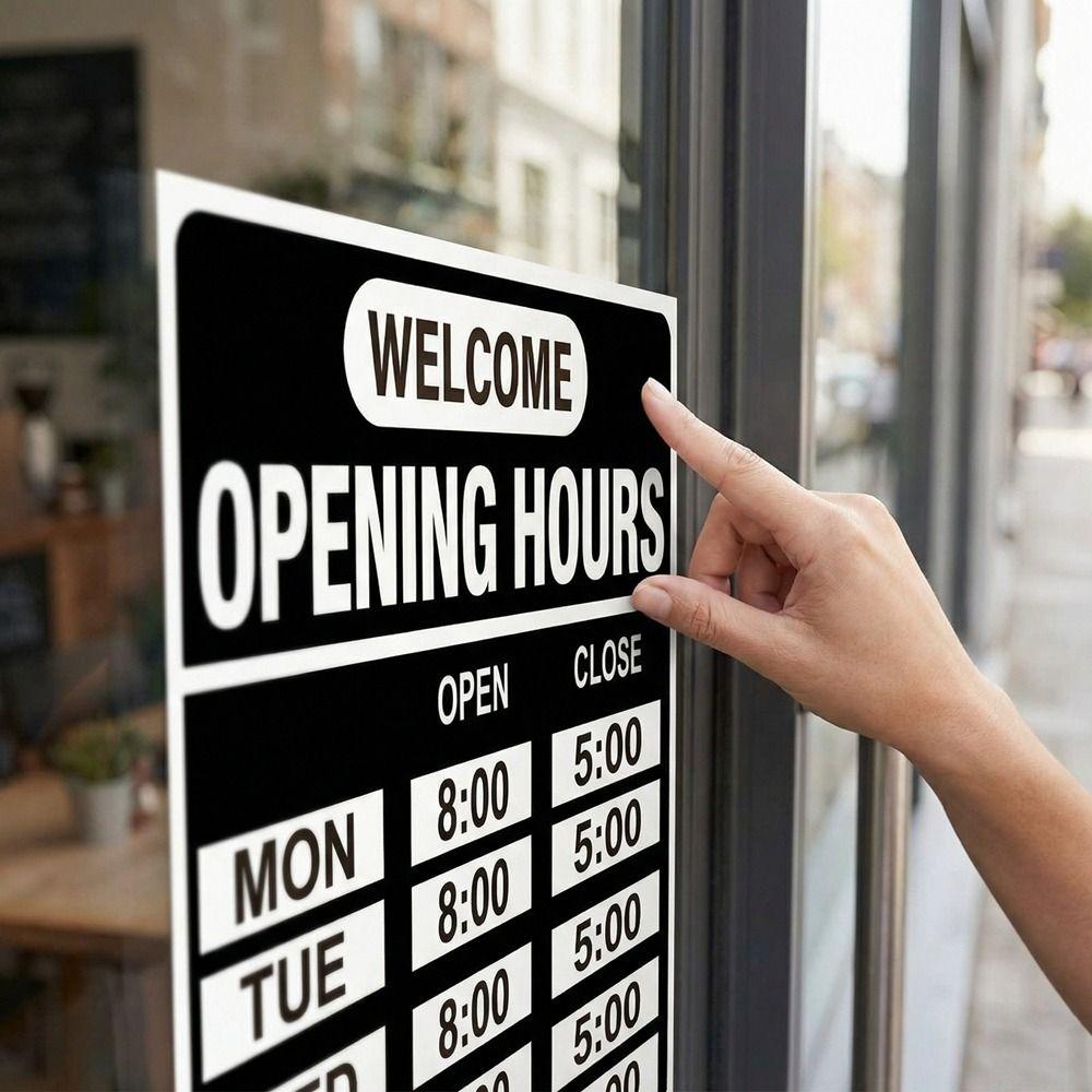 Sunproof Business Hours Sticker Self-Adhesive Open Close Time Sign  Glass Door Application