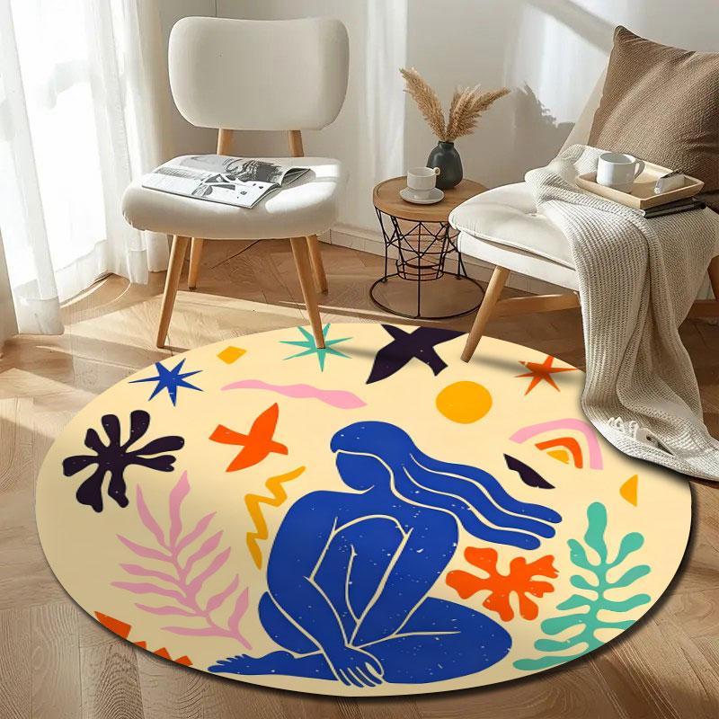 Eclectic Round Pop Art Multicolor Accent Rug, Non-Slip Floor Mat for Bathroom