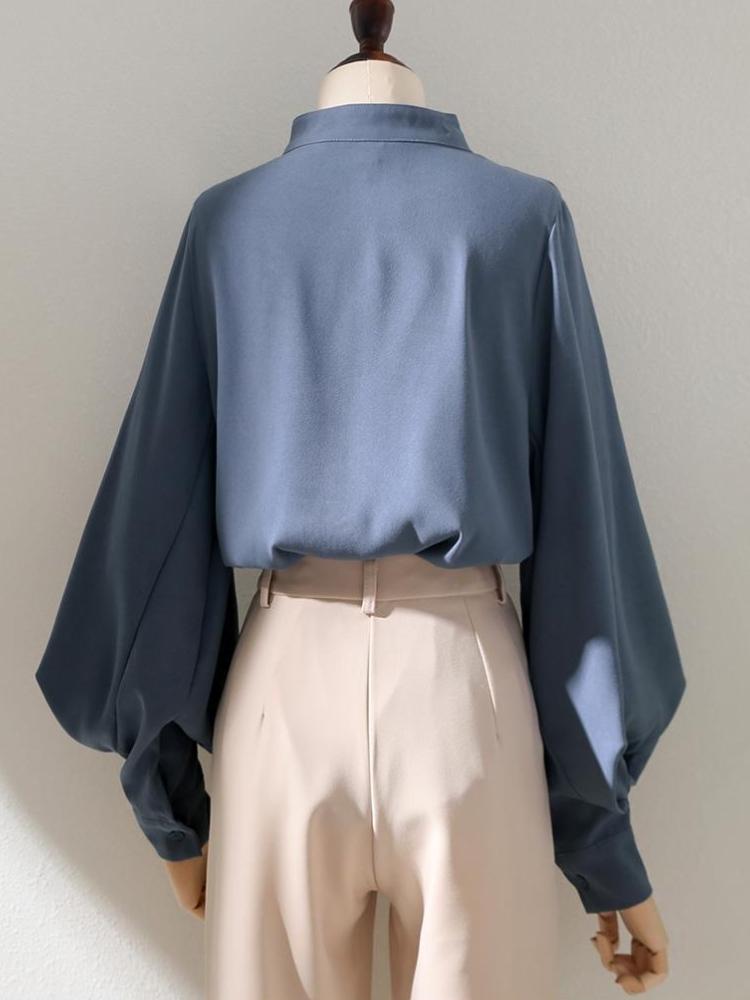 Dámské elegantní bílé černé volné halenky elegantní vintage s dlouhým rukávem a lucernou, kancelářské dámské univerzální design, elegantní dámské nové ležérní topy s výstřihem do O-neck