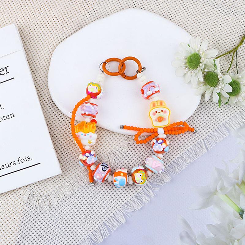 Color Cute Hand Drawn Beaded Mobile Phone Chain Pendant Anti Loss Phone Case Wrist Bag Hangings Decoration