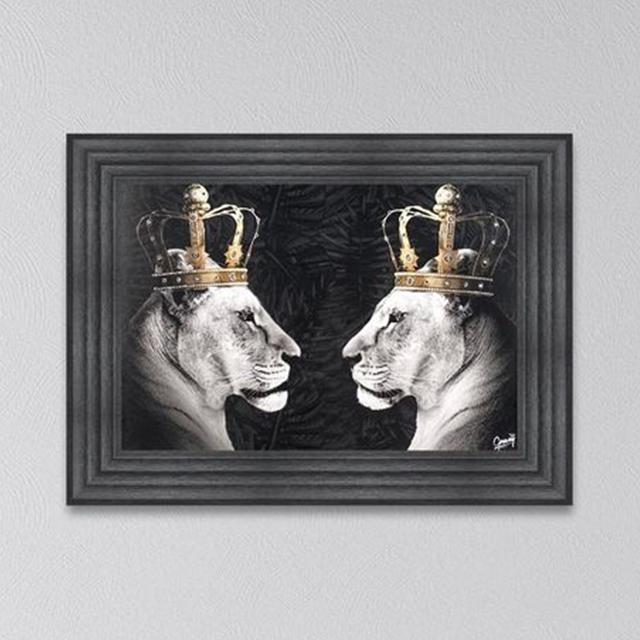 Lion Family Crown Print Canvas Painting Gallery Grade Wall Decor Posters Abstract Animal Autograph Black and White Pictures Gift