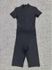 Women's Waist-Hugging Open-Neck Short-Sleeve Mesh Patchwork Yoga Jumpsuit - Fitness Sportswear